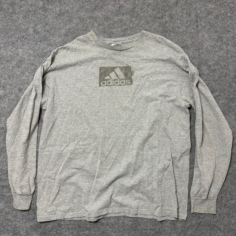 Adidas Long Sleeve Shirt Mens 2XL Gray Y2K Made in USA Vintage Graphic Tee